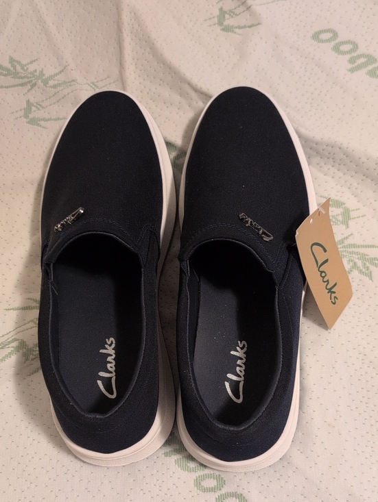 Clarks Other - Clarks Navy Slip-On Casual Sneakers with White Sole